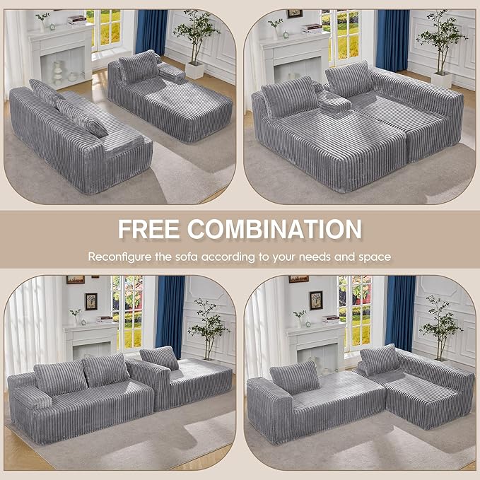 Hobestluk Modular Sectional Sofa Couches L-Shape Couch 3 Seat Modular Sofa Memory Foam Sectional Couches for Living Room, Cloud Couch with Oversized Chaise (108" Right Facing Chaise)