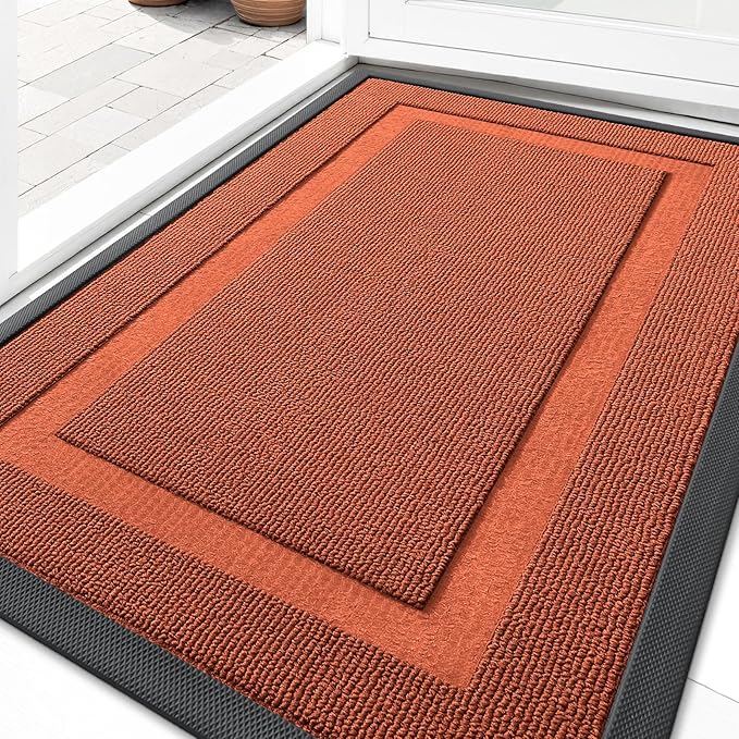 OLANLY Front Door Mat Indoor Outdoor Entrance, Waterproof All-Season, All-Weather Doormat, Sturdy Natural Rubber, Low Profile, Easy Clean Patio Porch Entryway Mat, 71x23, Vermillion Red