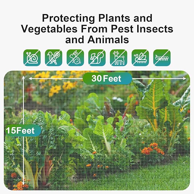 Garden Netting Pest Barrier: Ultra Fine 15'x30' Bug Netting for Garden Protection Row Cover Raised Bed Screen Mesh Greenhouse Mosquito Net, Protecting Tree Plants Vegetable Flowers Fruits