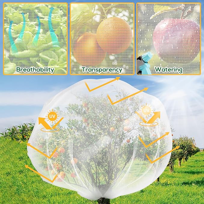 2PCS Fruit Tree Netting with Drawstring, 7 x 6ft Ultra-Fine Mesh Garden Insect & Bird Protection Cover, Breathable Reusable Tree Netting for Citrus, Apple, Peach & Shrubs