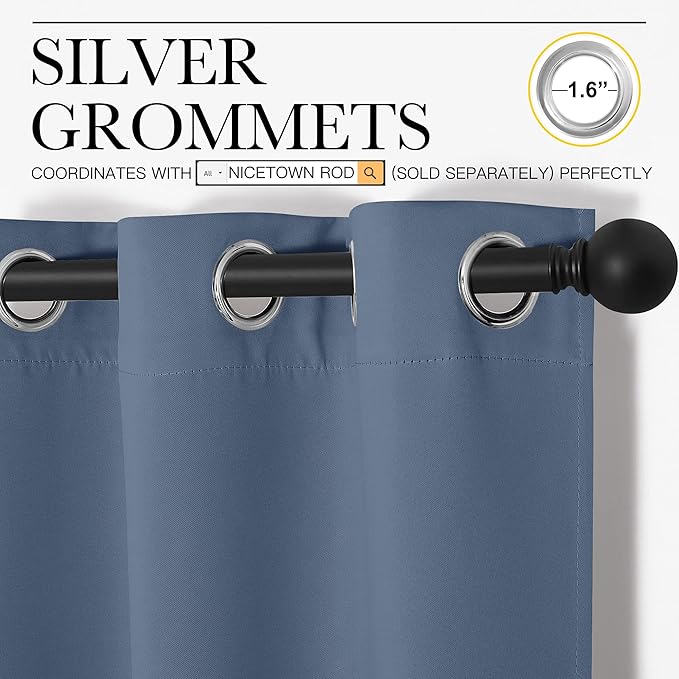NICETOWN Short Curtains for Kitchen, Thermal Insulated Solid Grommet Blackout