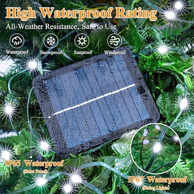 2 Pack Solar String Lights Total 480LED 158FT, IP67 Waterproof Solar Lights for Outside with 8 Modes, Upgraded Solar Panel Fairy Lights for Garden Party Wedding Decorations (Cool White)