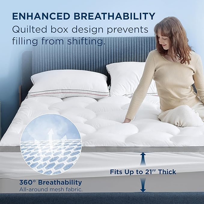 Bedsure California King Mattress Topper - Pillow Top Cal King Size Mattress Protector with 8-21 Inches Deep Pocket, 800 GSM Extra Thick Waterproof Bed Pad Fitted for Home, Bedroom, Hotel - White