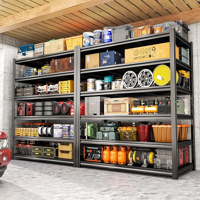 6 Tier Metal Garage Shelving Heavy Duty 3500Lbs Adjustable Storage Shelves Unit Garage Storage Shelves Utility Storage Rack Shelf for Basement, Commercial, Warehouse, Industrial, Black