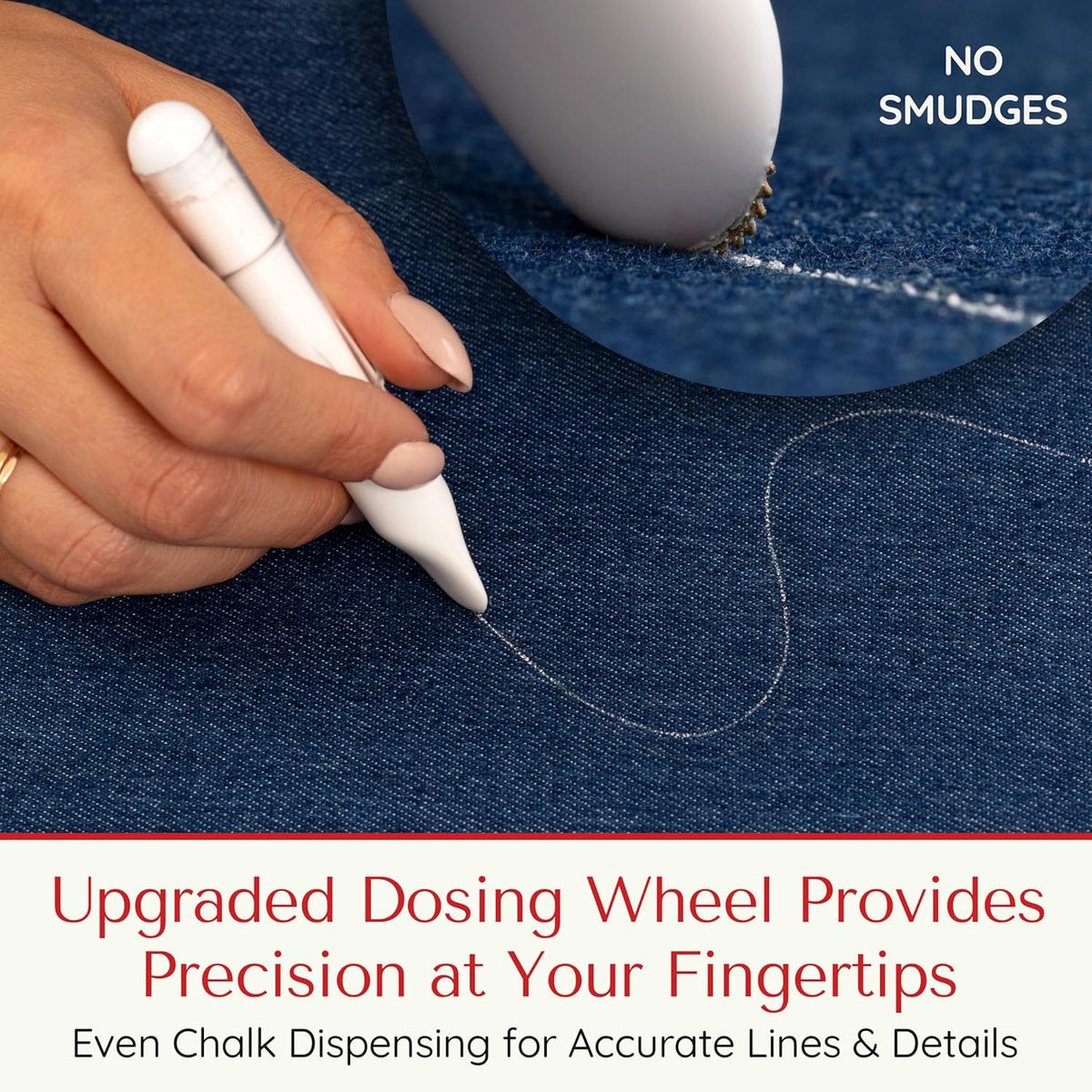Fabric Markers for Sewing – Ergonomic Tailors Chalk Pen with Improved Dosing Wheel for Sharp Lines - Washable Sewing Chalk Marking Pens that are Compatible with Most Fabrics - White and White 2 Pack