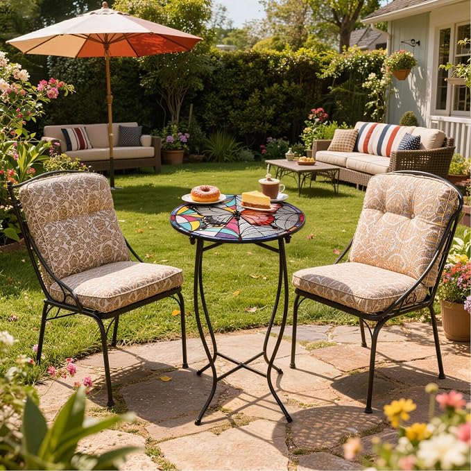 Round Side Table, 21 Inch Tall Side Table for Flower Pots Vase Home Decor, Weather Resistant Metal Patio Table Plant Stand for Indoor Outdoor Use, Easy Assemble