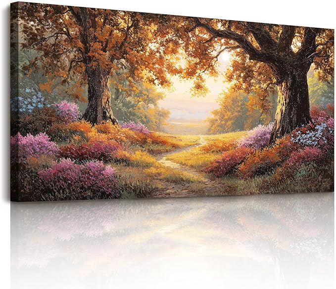 SERIMINO Forest Wall Art, Large Wall Decor, Fall Wall Art, Country Woodland Landscape Paintings, Oak Tree Flower Pictures for Living Room Bedroom Bathroom Kitchen Office Canvas Prints 20"x40"