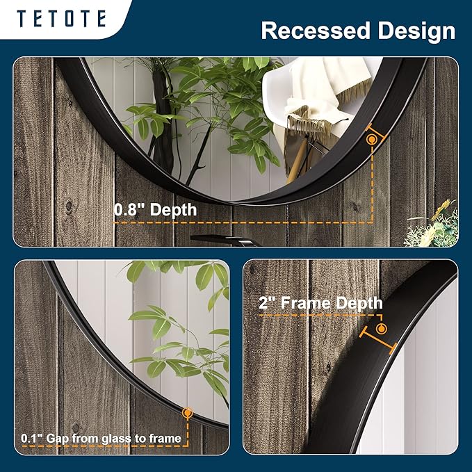 TETOTE Black Oval Bathroom Mirror, 24 x 36 Matte Black Framed Wall Mounted