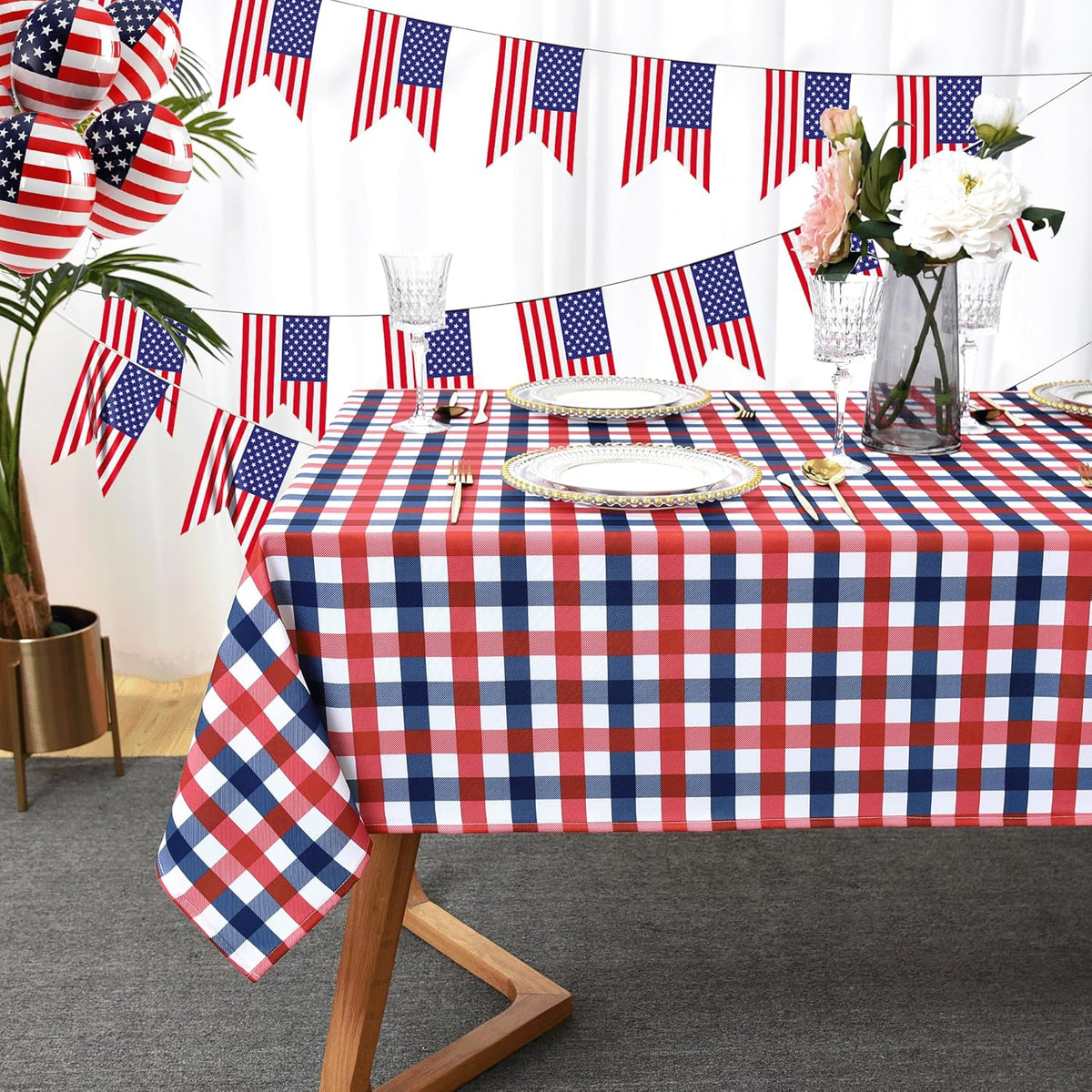 Waterproof Plaid Tablecloth Fabric - Square 58x58 Inch Classic Gingham Checker Table Cloth for Indoor/Outdoor Use - Buffalo Table Cover for Picnics, BBQs, and Parties