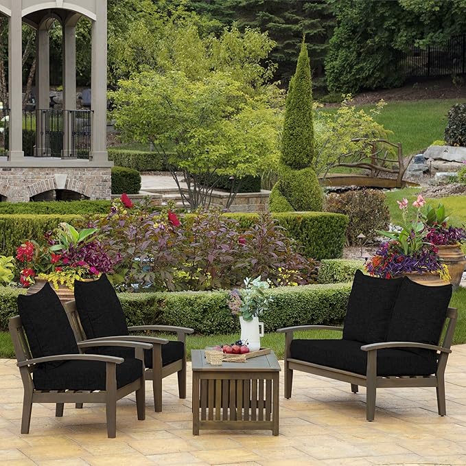 Arden Outdoor Deep Seat Cushion Set (2-Pack), 22 in x 24 in, Weather-Proof, Rain-Proof, Fade Resistant Patio Cushion for Chair, Sofa, and Couch Black Leala