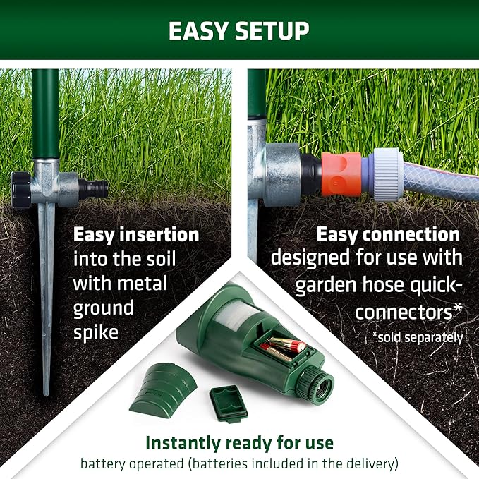 GARDIGO® Water Jet Animal Repellent | Bird Repellent, Heron Repellent, Cat Repellent Garden | Motion Activated Sprinkler | Up to 33ft Range | Pigeon Deterrent Heron Scarer | Batteries Included