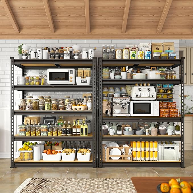 REIBII 2000LBS Garage Shelving Heavy Duty 72''H Storage Shelves 5 Tier Heavy Duty Shelving, Adjustable Metal Shelves for Basement Pantry 35.5" W x72 H x 15.8" D, 2 Pack