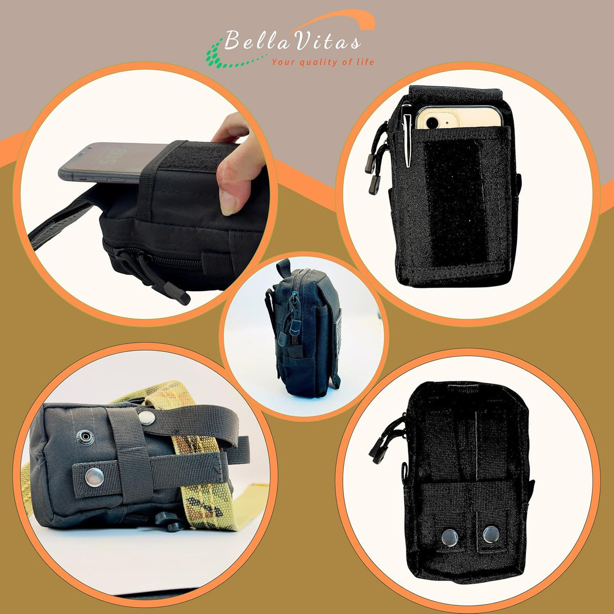 Skiennix Tactical Molle Pouch - Small EDC Utility Bag with US Flag Patch | Military Gadget Organizer