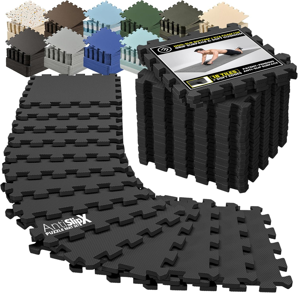 Bemaxx Gym Mats Set - 18 Pcs EVA Interlocking Foam Floor Tiles | 18 Sq Ft Protective Flooring for Home Workouts