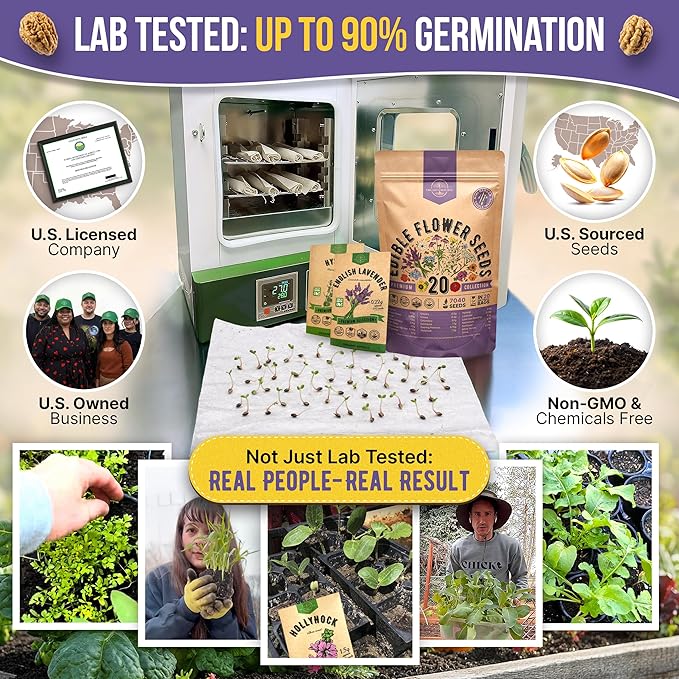 Organo Republic 20 Edible Flower Seeds Variety Pack- Indoor/Outdoor. 7000+ Non-GMO Heirloom: Borage, Bergamot, Nasturtium, Chives, Cape Daisy, Hyssop, Zinnia Seeds & More