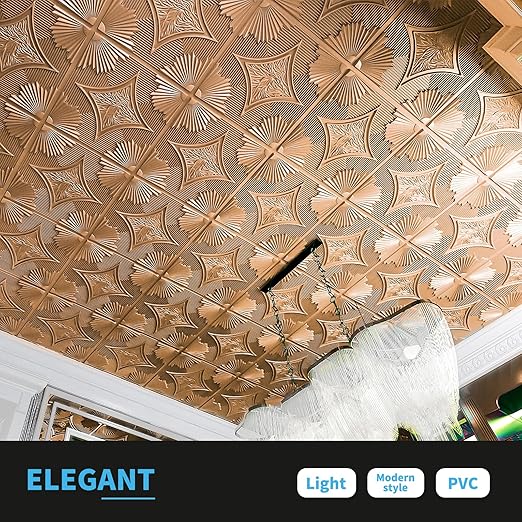 Art3d Drop Ceiling Tiles 24x24 in Bronze, 3D Wainscoting Panels Glue Up 2x2