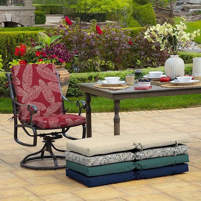 Arden Outdoor Patio Dining Chair Cushion, 20x44, Rain-Proof Seat Pad, Fade-Resistant Outdoor Cushion Red Leaf Palm