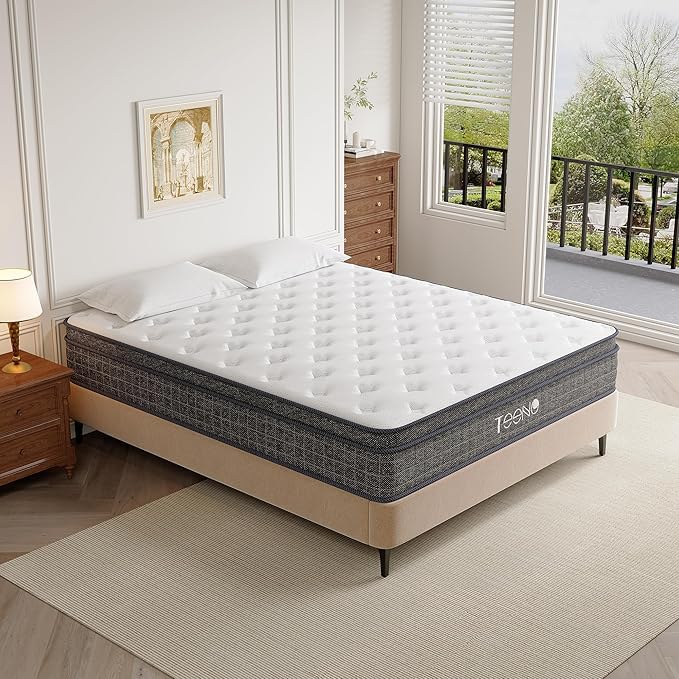 Queen Mattress 14 Inch, Hybrid Mattresses Queen Size in a Box, Medium Firm Memory Foam and Individual Pocket Springs, Fiberglass Free Bed Mattres, Breathable,CertiPUR-US