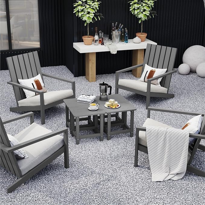 Set of 2 HDPE Outdoor Side Table, Weatherproof Small Outdoor Table for Adirondack, 16.6-Inch Patio Square End Tables for Garden, Backyard, Porch, Deck, Balcony, Poolside (Grey)