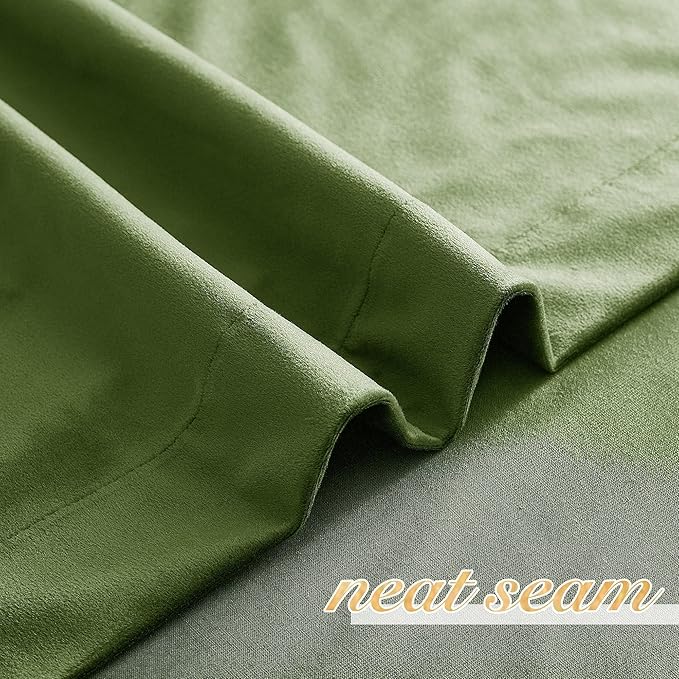 NICETOWN Moss Green Velvet Curtains and Drapes, Thermal Insulated Soft Window