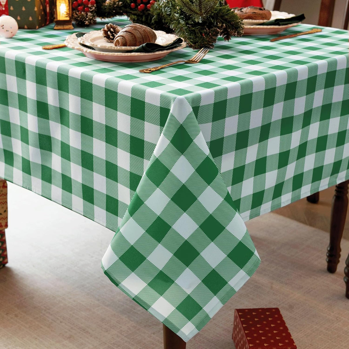 Waterproof Checkered Tablecloth Fabric - Rectangle 58x84 Inch Classic Gingham Buffalo Plaid Table Cloth for Indoor/Outdoor Use - Washable Table Cover for Kitchen, BBQs, and Parties