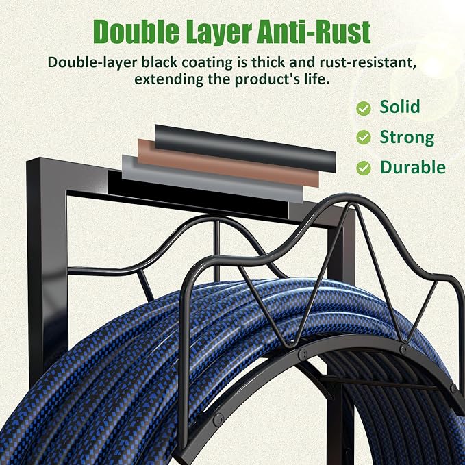 Freestanding Garden Hose Holder - Heavy Duty Metal Water Hose Holder for Outside, Detachable Hose Rack & Storage Hanger, 160FT Capacity for Lawn & Yard, Black