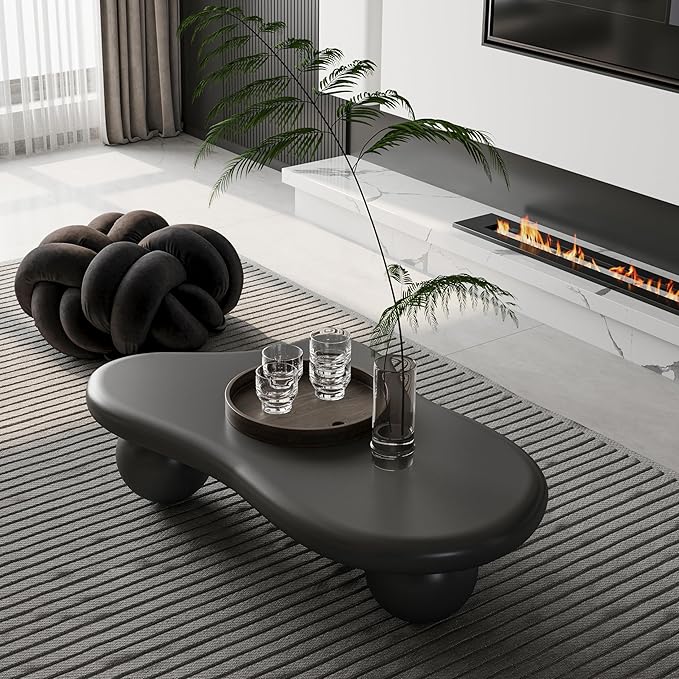 47 Inch Cloud Shaped Coffee Table with 3 Ball Legs for Living Room Black