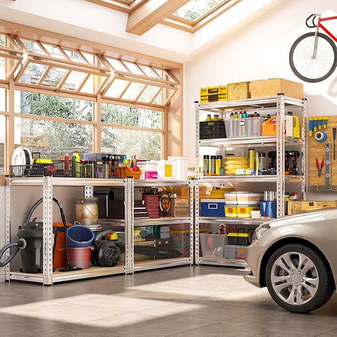 REIBII Storage Shelves 2020LBS Garage Shelving 5 Tier Heavy Duty Shelving Adjustable Pantry Shelves for Kitchen Warehouse Basement 28" W x 12" D x 59.8" H, 2 Pack