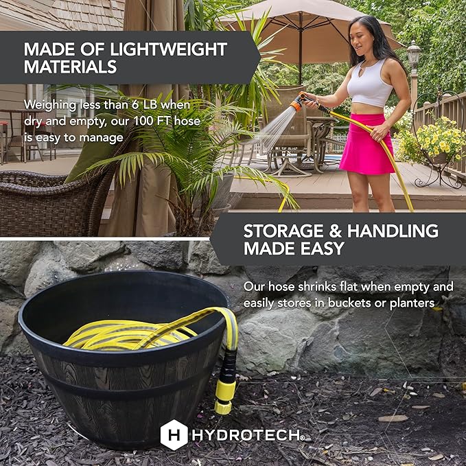 HydroTech FLATJACKET 5/8" 100 ft Garden Hose with Patented Force Control Technology - Flexible, Kink-Free, Lightweight Hose for Lawn, Garden, Car Washing, Deck and Patio Cleaning