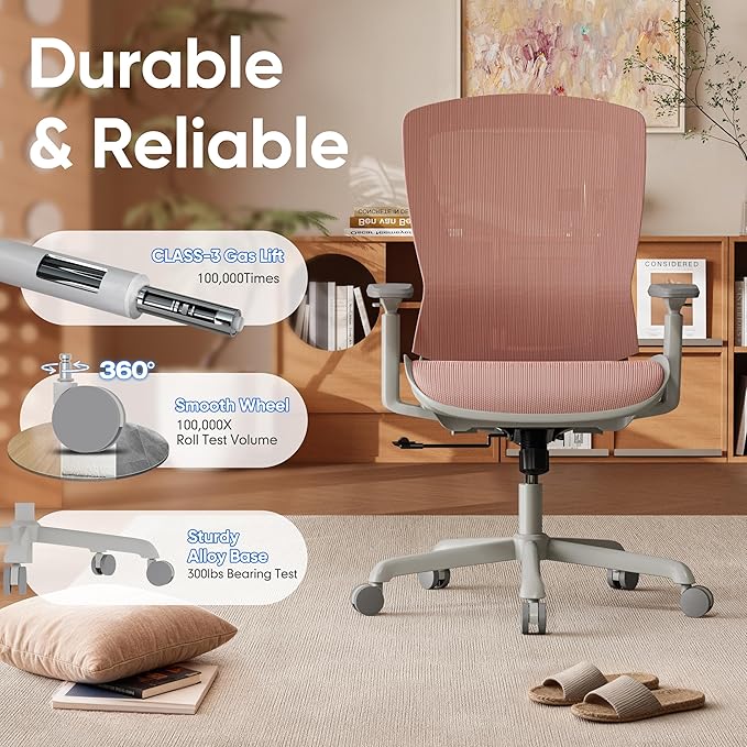 ELABEST Mesh Office Chair,Ergonomic Computer Desk Chair,Sturdy Task Chair- Adjustable Lumbar Support & Armrests,Tilt Function,Comfort Wide Seat,Swivel Home Office Chair