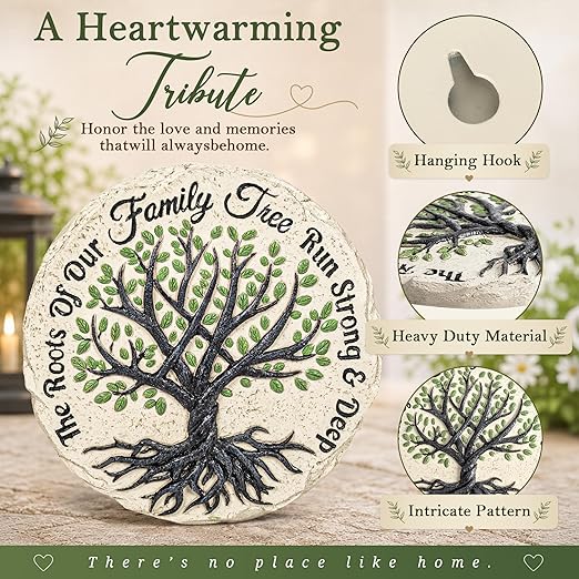 GIGALUMI Garden 10" Stepping Stones Outdoor, Family Tree Grandma Garden Stones, Hand Print Garden Decorations Walkway, Round Tree of Life Decorative Stepping Stone, Gifts for Grandma, Mom, Sister