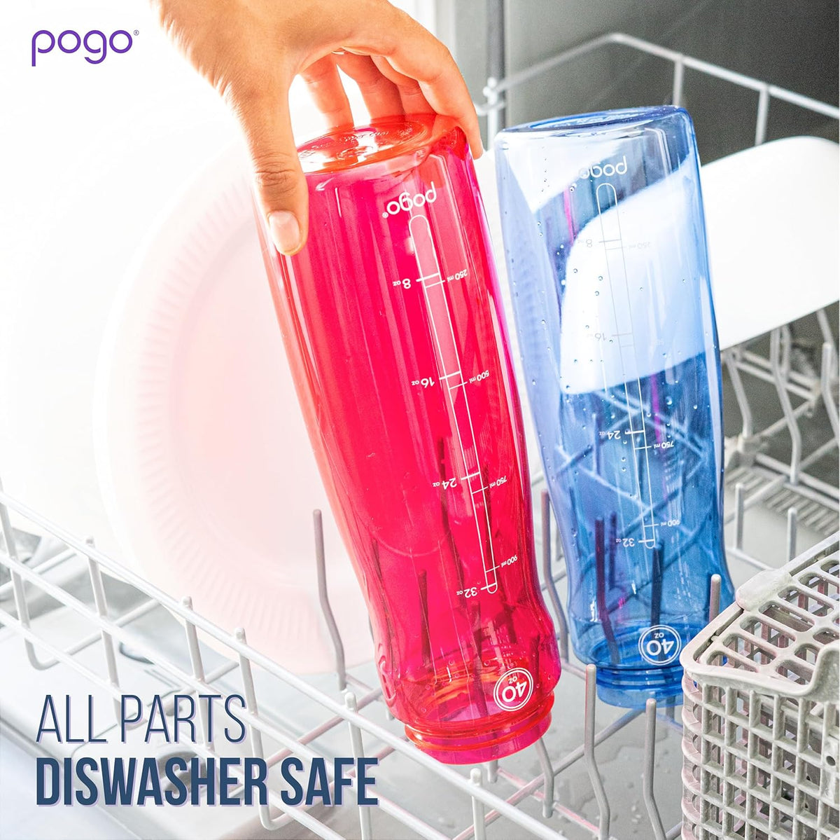 Pogo 32oz Reusable Plastic Water Bottle - Chug Lid & Carry Handle | BPA Free, Dishwasher Safe, Lilac