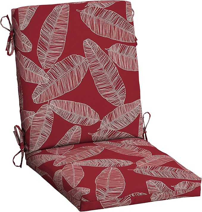 Arden Outdoor Patio Dining Chair Cushion, 20x44, Rain-Proof Seat Pad, Fade-Resistant Outdoor Cushion Red Leaf Palm