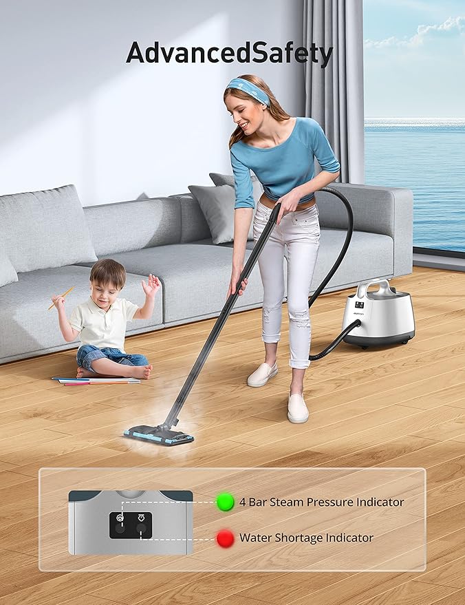 Steam Cleaner, 293°F 58 PSI Powerful Multipurpose Handheld Steam Mop for Home Use, 21 Attachments, 50Oz Capacity, Heavy Duty Steamer for Carpets, Floors, Cars, Tiles, Crack Cleaning, Brass