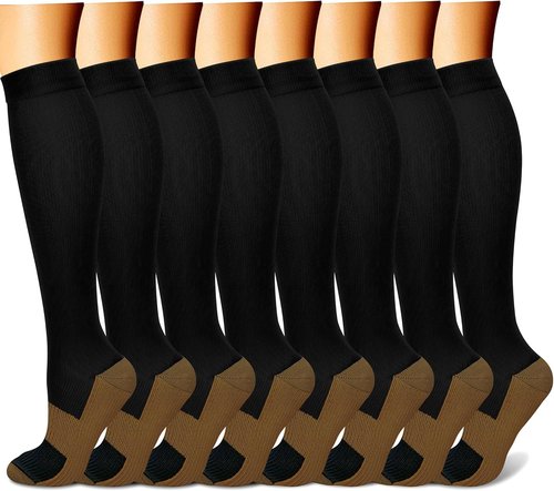 FEYHAY Copper Compression Socks - 15-20 mmHg for Enhanced Circulation | 8 Pairs for Men & Women