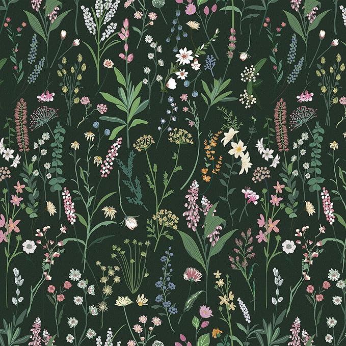 JiffDiff Floral Wallpaper Peel and Stick Farm Floral 1181" x 17.32" Wildwood