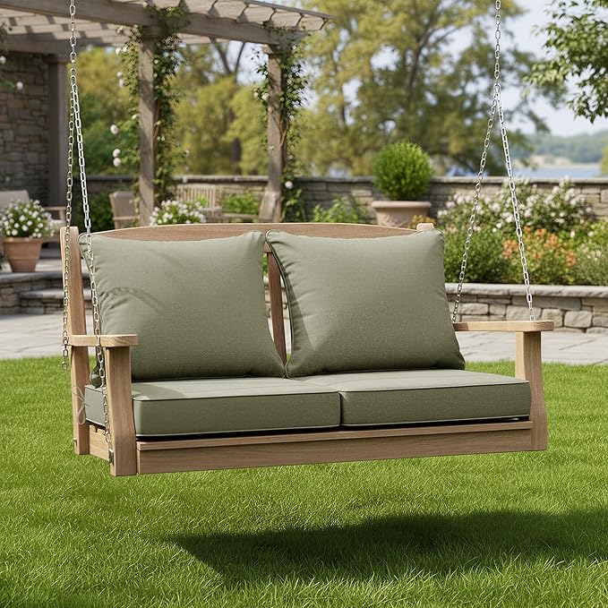 Summsun Water Resistant Outdoor Chair Cushions, Faux Linen Backrest and Deep Seat Cushion Set with Ties, Removable Cover, Non-Slip Bottom for Patio Furniture, 22 x 22 Inch, Mocca Green, Set of 2