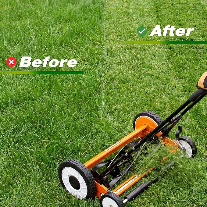 Walensee Push Reel Lawn Mower, 20-Inch 5-Blade Cordless Manual Reel Lawn Mower, Walk-Behind Steel Lawn Mower with 9-Position Cutting Height Adjustment & Sponge Grip