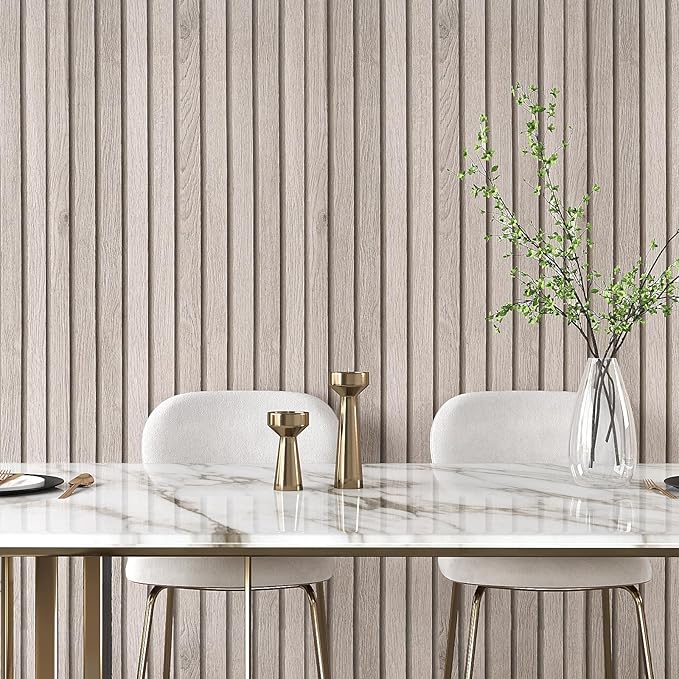 VEELIKE Grey Wooden Slats Peel and Stick Wallpaper Wood Contact Paper