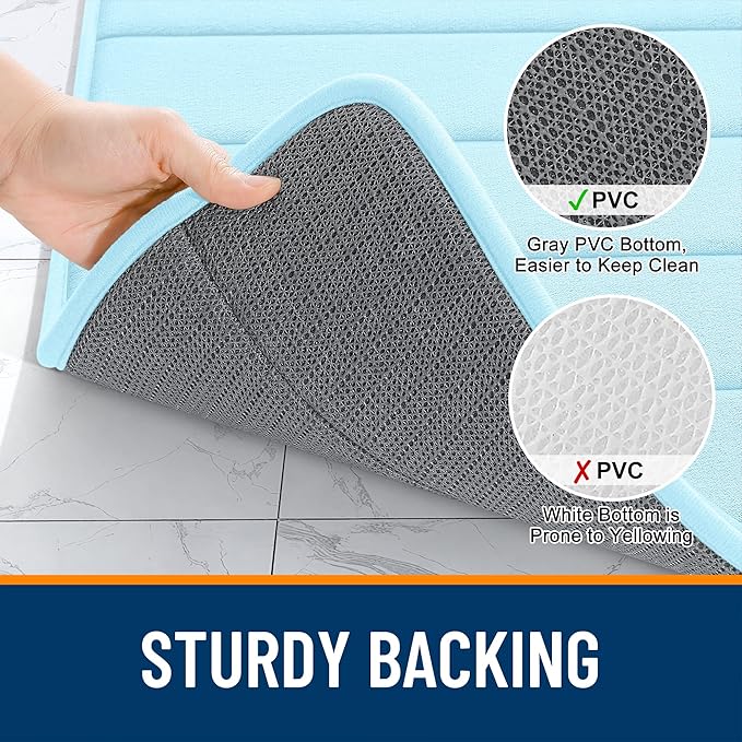 OLANLY Memory Foam Bath Mat 44x32, Super Soft Absorbent Bathroom Rugs, Quick Dry, Machine Washable Shower Floor Rugs, Bathmat Carpet, Bathroom Home Decor Accessories, Sky Blue