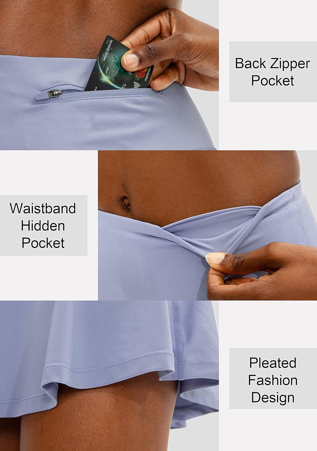 SANTINY Women's High Waisted Pleated Tennis Skirt - 4 Pockets for Athletic Performance & Casual Wear