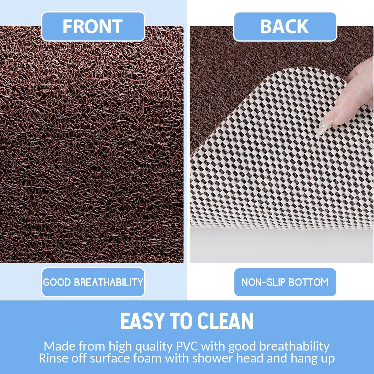 Non-Slip Bathtub Mat, Anti Slip Shower Mat, Fast Drying Bathtub Mats, Foot Scrubber Mat, Anti Slip Mat for Tub, Floor, Bathroom, Kitchen, Home, Hotel (Brown 40"×16")