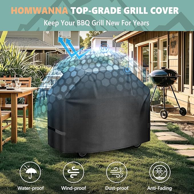 Grill Cover 58 Inch - Superior BBQ Cover for Weber Genesis 300 Series Grill - 600D Outdoor Grill Cover for Dyna-glo, Char-Broil, Nexgrill, Monument, Weber Genesis E330 and Genesiss II E310