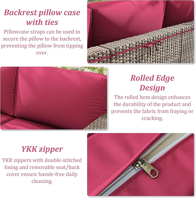14 Pcs Outdoor Cushion Slipcovers Patio Cushion Covers Replacement Waterproof with Zipper for Outdoor Furniture, Patio Sofa Couch 3 Sizes, Covers Only