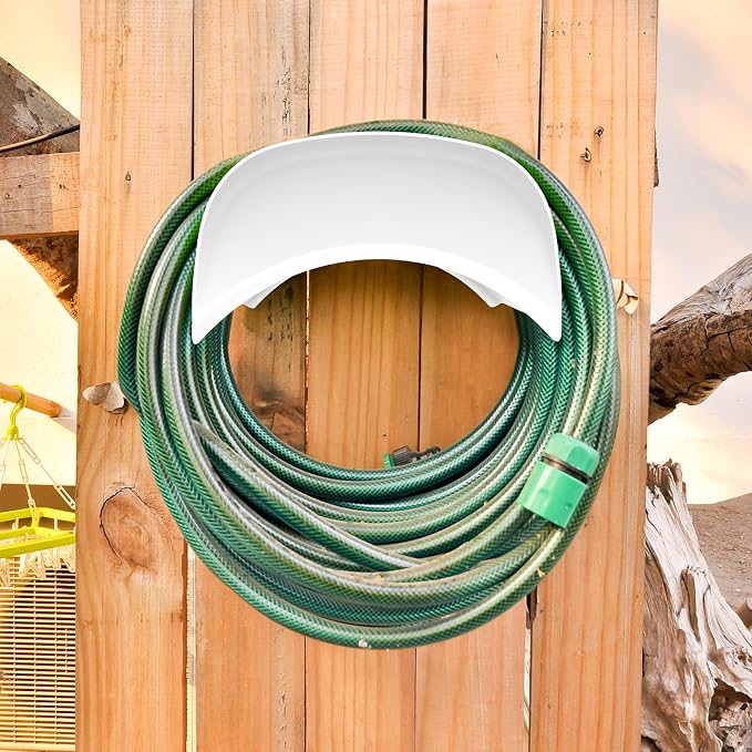 Gardzen 2-Pack Heavy Duty Hose Hanger Wall Mount, Metal Hose Holder, Hook, Rack, Support for Outside, White