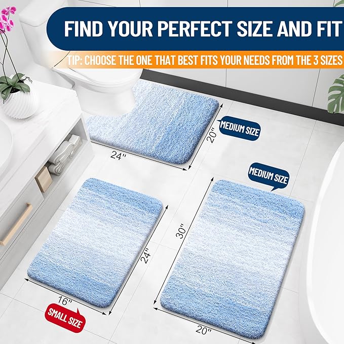 OLANLY Bathroom Rugs Mat 47x17, Extra Soft Absorbent Microfiber Bath Rugs, Rubber Backing, Quick Dry, Machine Washable Bath Mats for Bathroom Floor, Tub and Shower, Home Decor Accessories, Light Blue