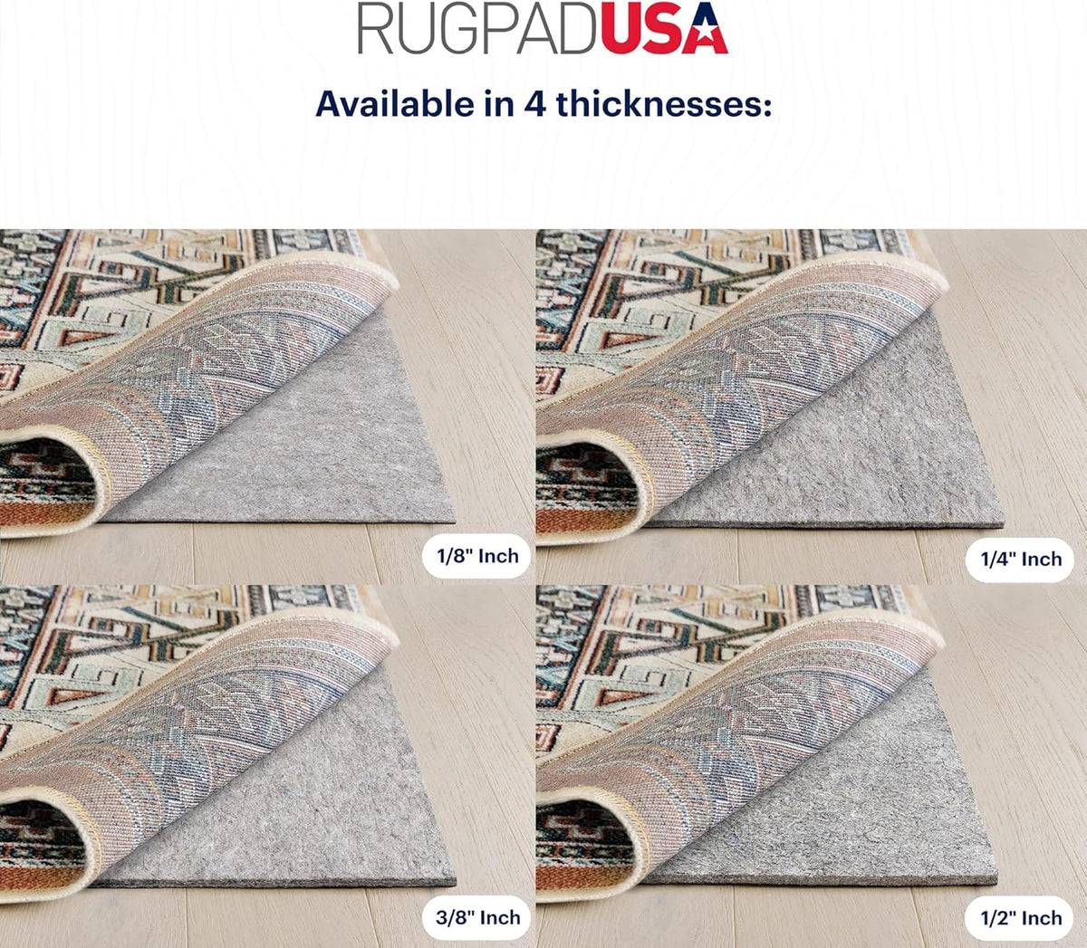 RUGPADUSA - Dual Surface - 9'x11' - 3/8" Thick - Felt + Rubber - Enhanced Non-Slip Rug Pad - Adds Comfort and Protection - for Hard Surface Floors