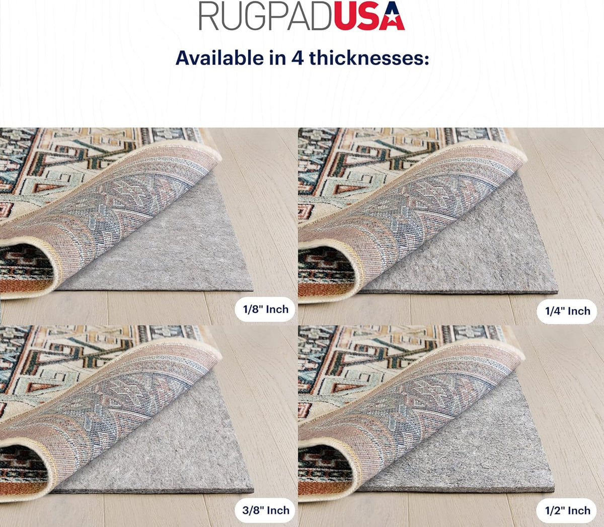 RUGPADUSA - Dual Surface - 2'x12' - 3/8" Thick - Felt + Rubber - Enhanced Non-Slip Rug Pad - Adds Comfort and Protection - for Hard Surface Floors