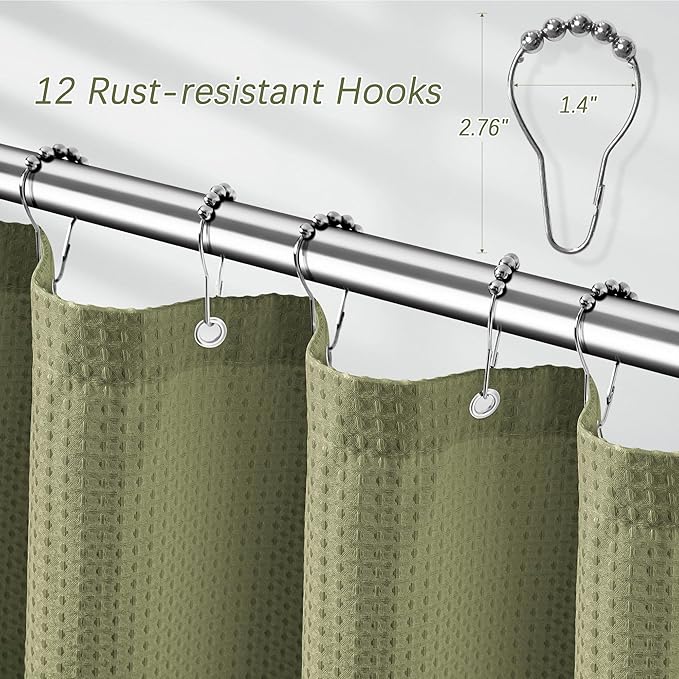 72 x 84 Shower Curtain Waterproof Fabric Shower Curtain Waffle Weave Heavy Duty Shower Curtain Set for Bathroom, Washable 256GSM Modern Shower Curtains with 12 Metal Hooks, 72Wx84H Khaki