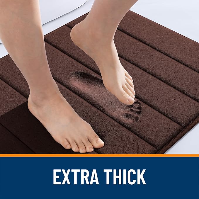 OLANLY Memory Foam Bath Mat 44x32, Super Soft Absorbent Bathroom Rugs, Quick Dry, Machine Washable Shower Floor Rugs, Bathmat Carpet, Bathroom Home Decor Accessories, Brown